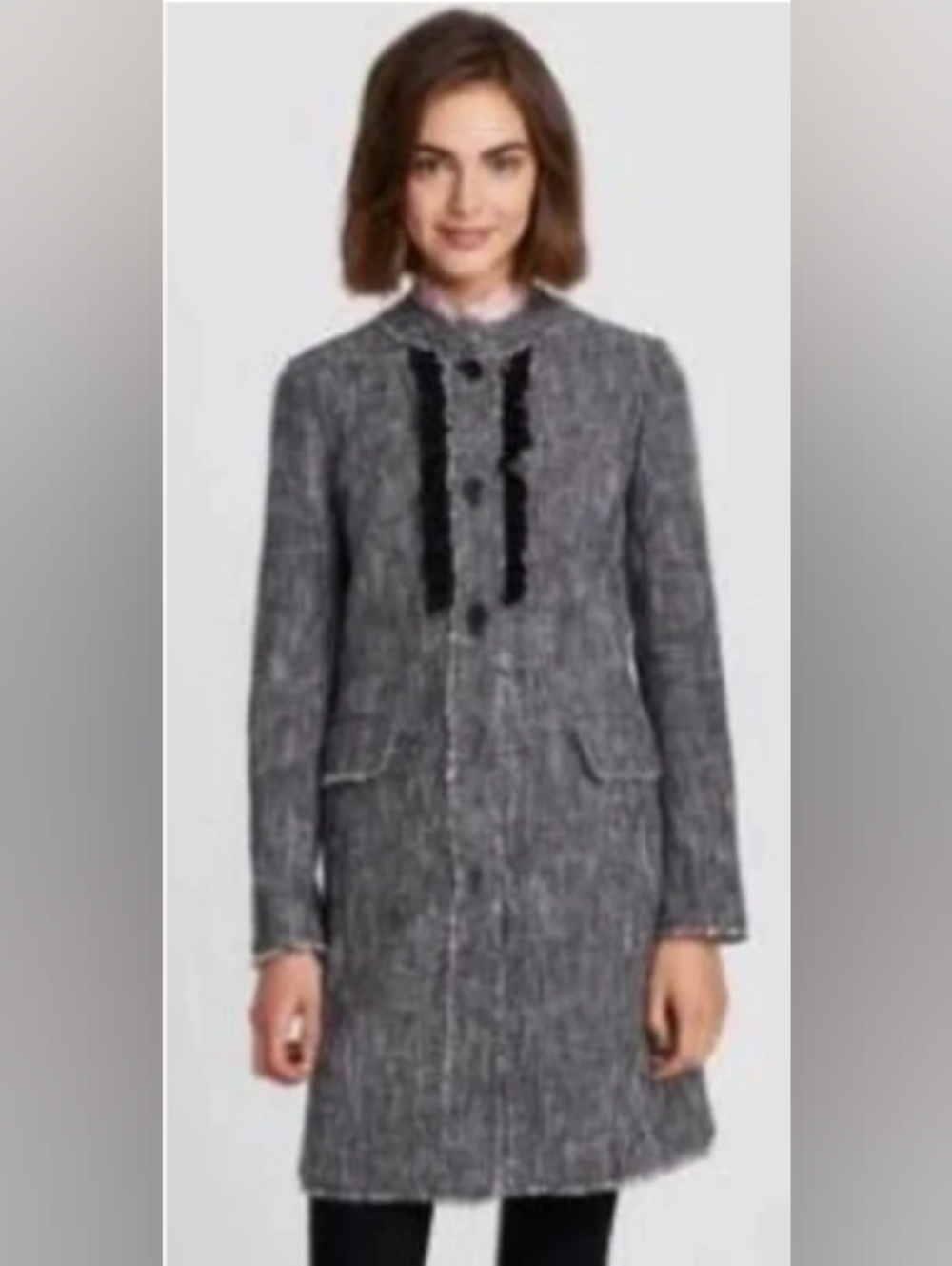 Karl Lagerfeld Paris Frayed Edge Tweed Coat 12